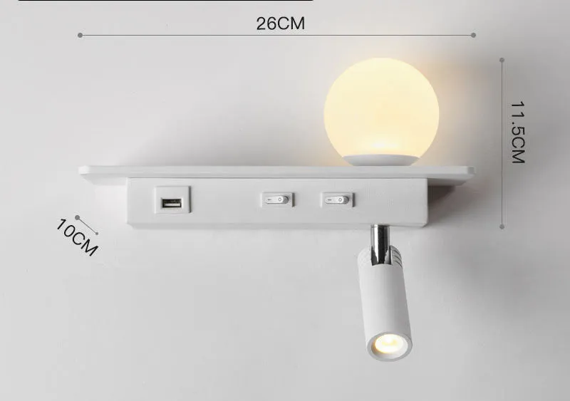 Bedside lamp with USB port shelf acrylic body PMMA lampshade wall-mounted modern design warm light