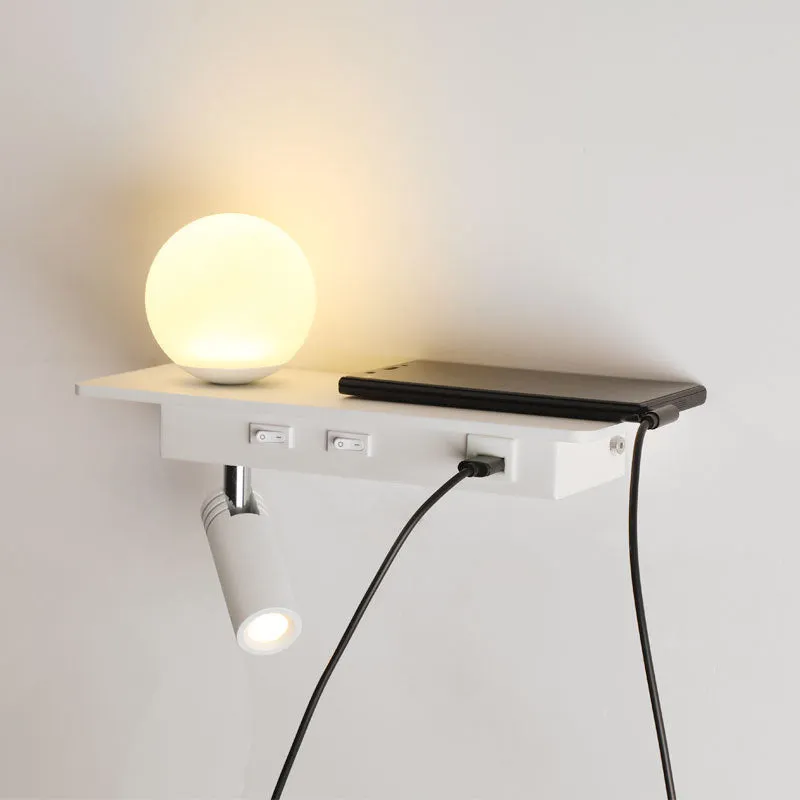 Bedside lamp with USB port shelf acrylic body PMMA lampshade wall-mounted modern design warm light