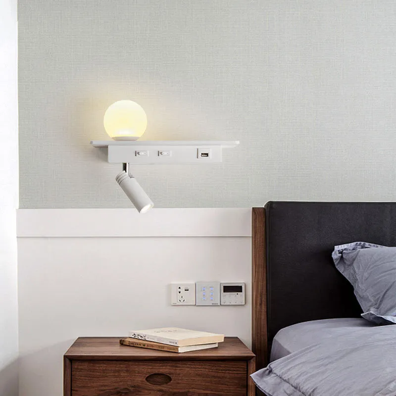 Bedside lamp with USB port shelf acrylic body PMMA lampshade wall-mounted modern design warm light