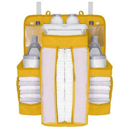 Crib storage bag in grey TC oxford cloth with large storage space for baby diapers and toys