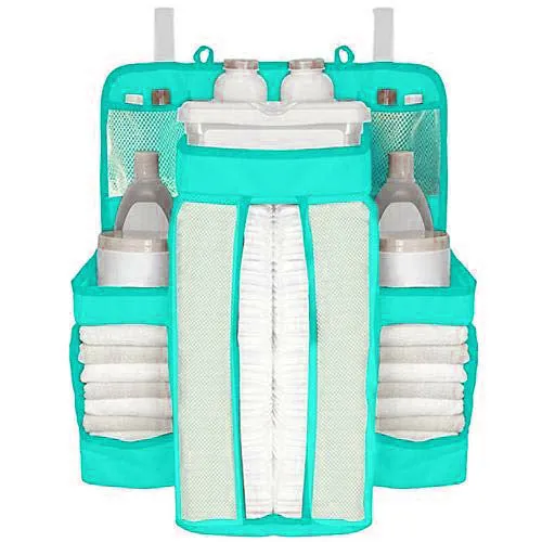Crib storage bag in grey TC oxford cloth with large storage space for baby diapers and toys