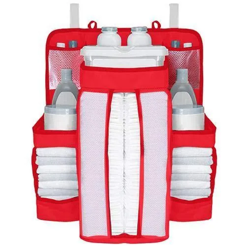Crib storage bag in grey TC oxford cloth with large storage space for baby diapers and toys