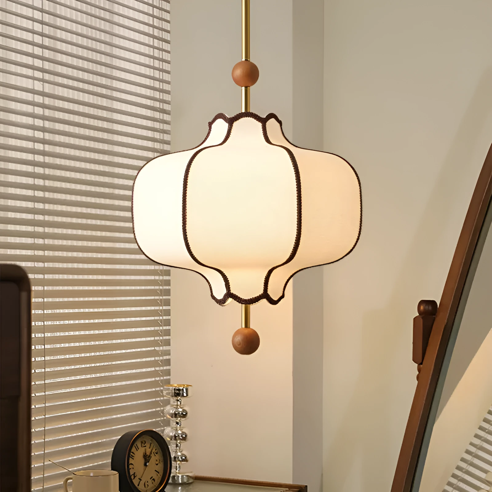 Retro French style solid wood fabric craft chandelier for bedroom dining room 220V