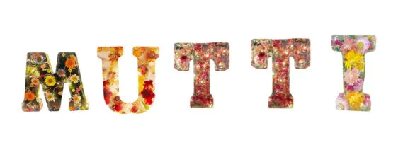 Transparent resin night light ornament with letter flower design, 15cm square, multiple colour options
