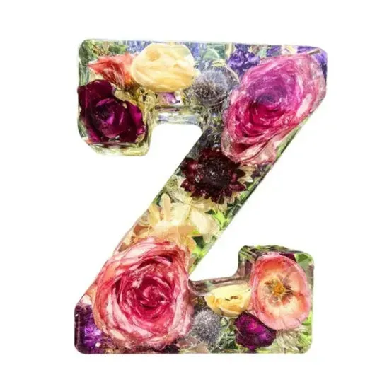 Transparent resin night light ornament with letter flower design, 15cm square, multiple colour options