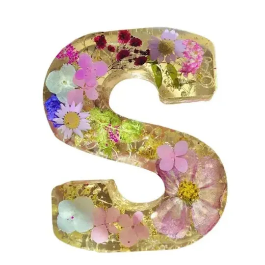 Transparent resin night light ornament with letter flower design, 15cm square, multiple colour options