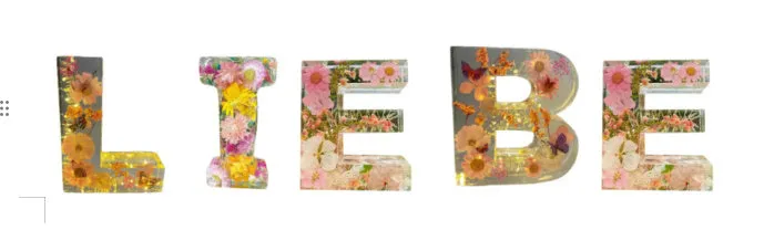 Transparent resin night light ornament with letter flower design, 15cm square, multiple colour options