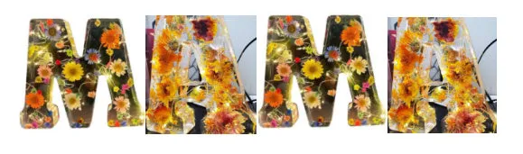 Transparent resin night light ornament with letter flower design, 15cm square, multiple colour options