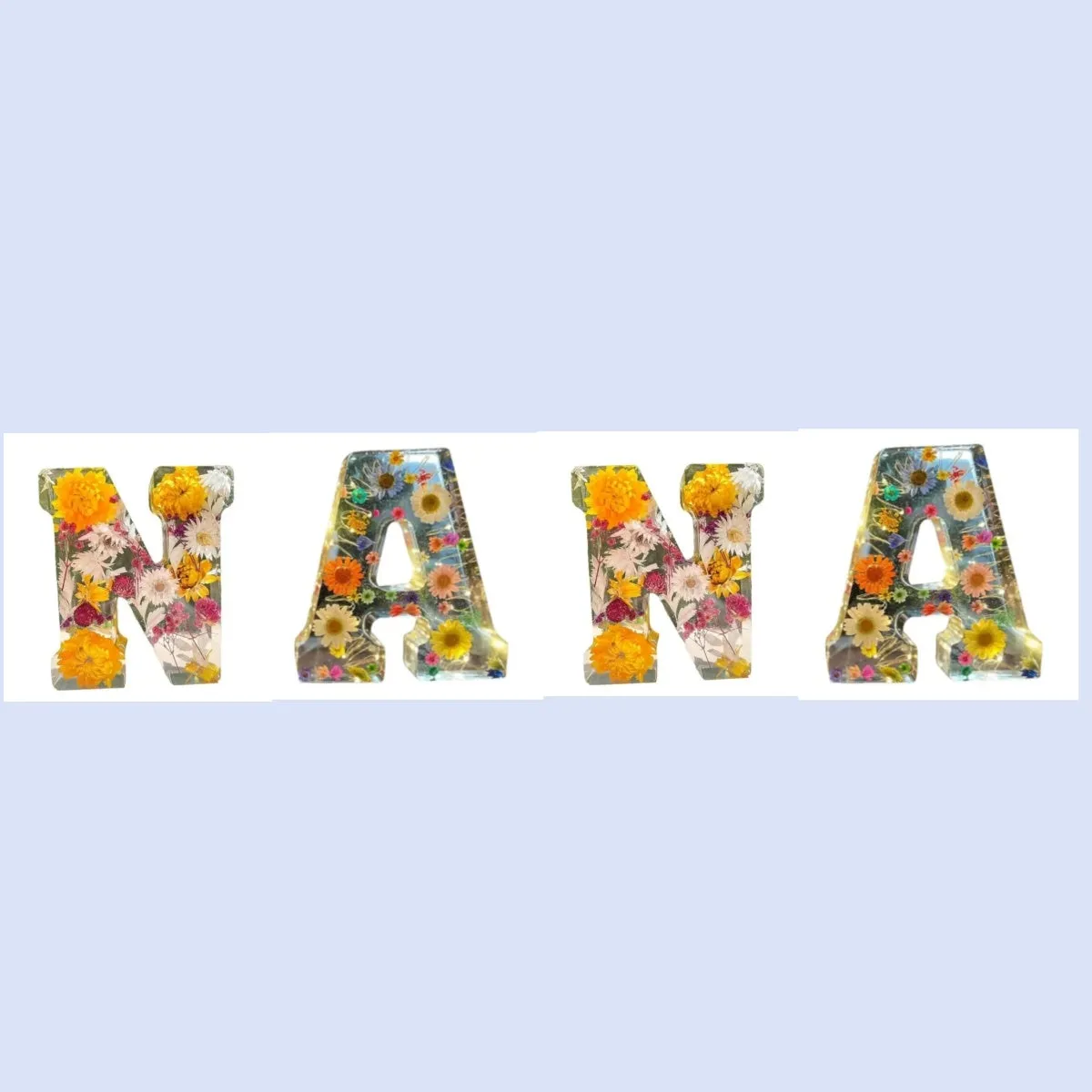 Transparent resin night light ornament with letter flower design, 15cm square, multiple colour options