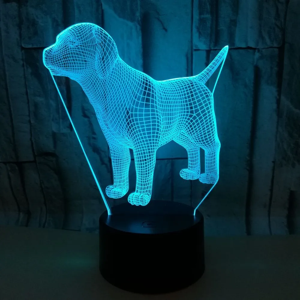 Dog-shaped mood lamp with USB connection and remote control showing seven colour options