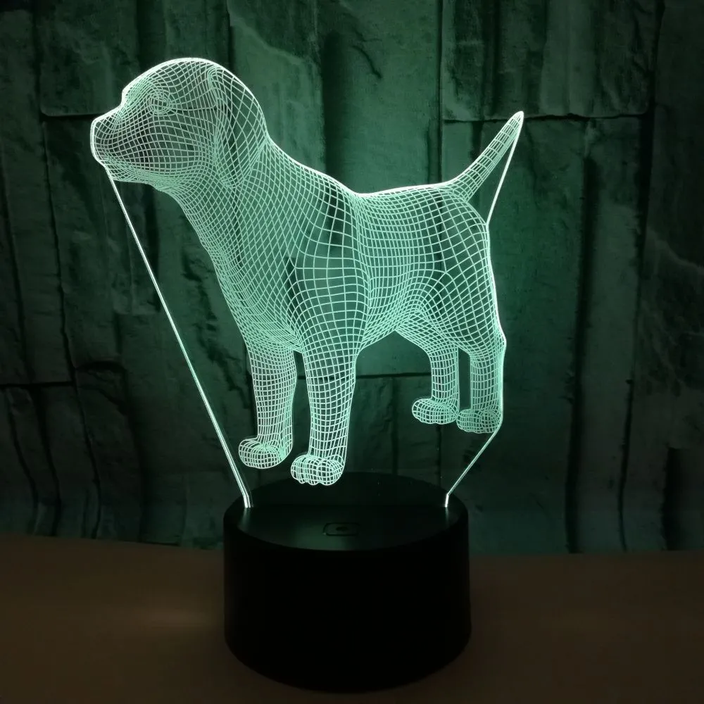 Dog-shaped mood lamp with USB connection and remote control showing seven colour options