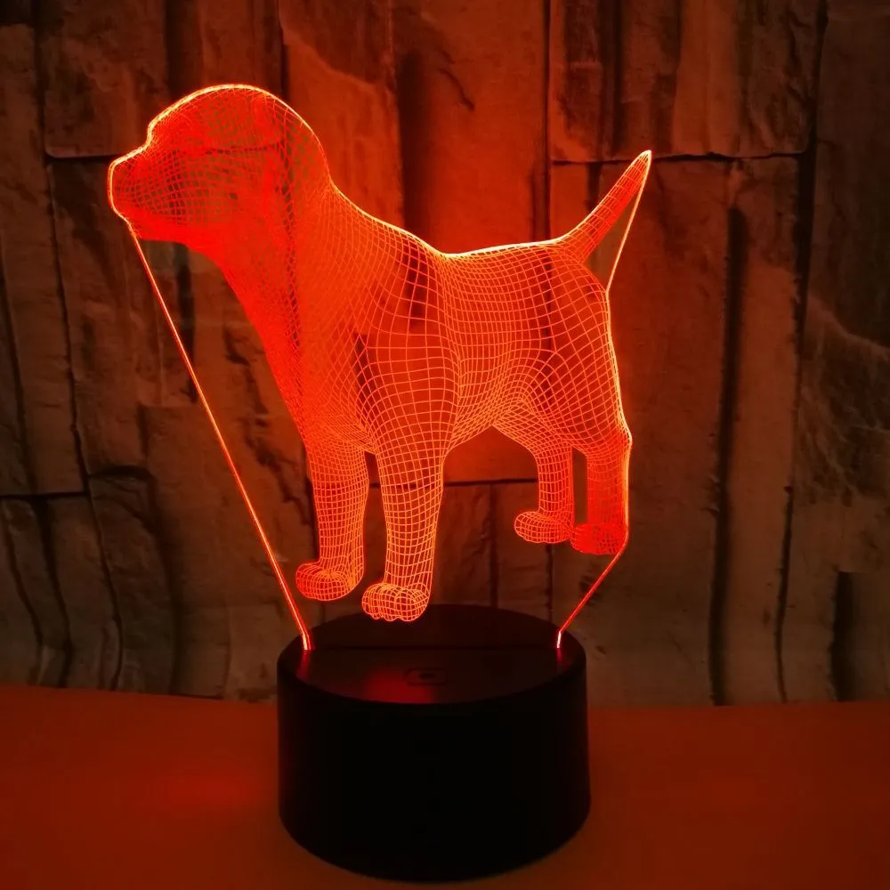 Dog-shaped mood lamp with USB connection and remote control showing seven colour options