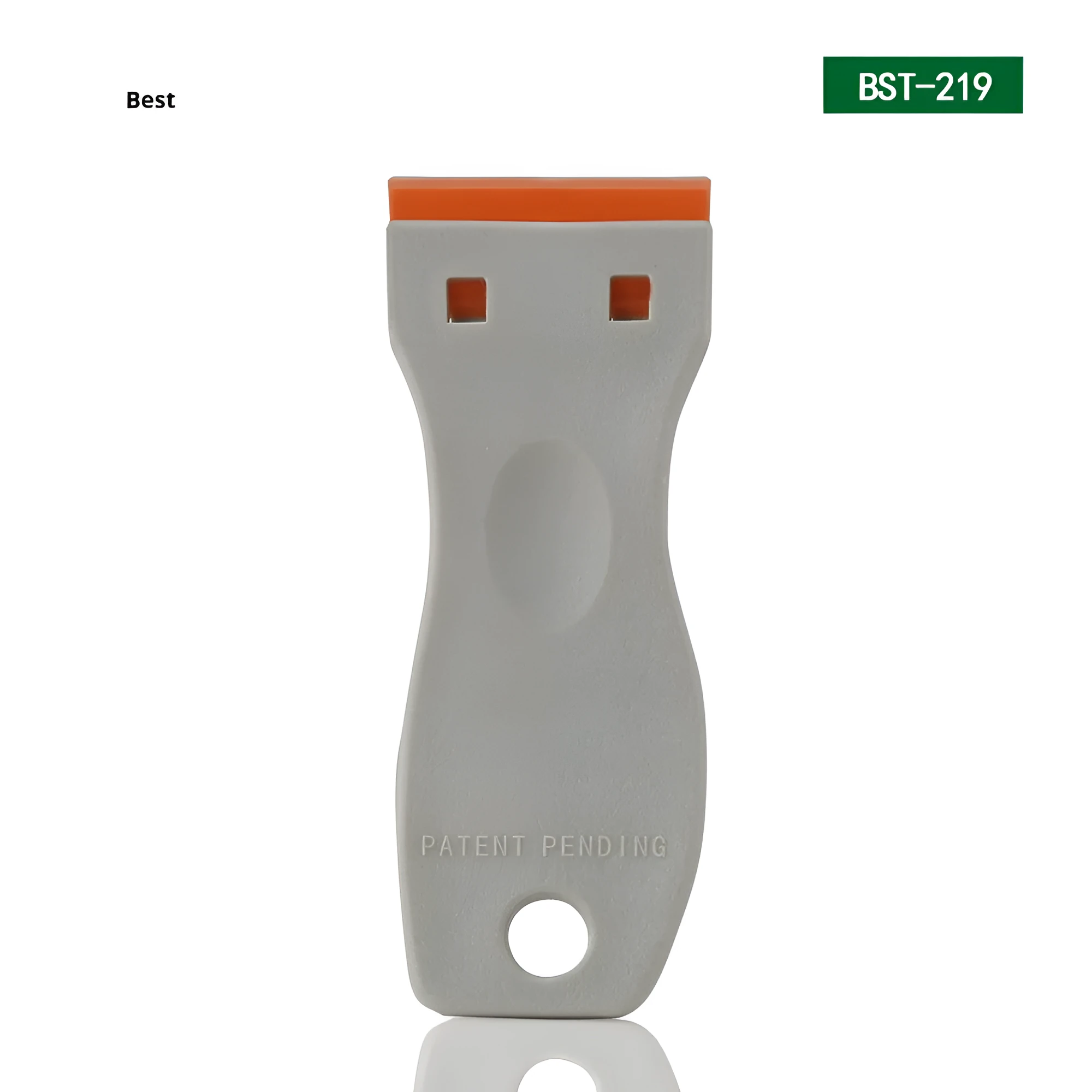 Grey plastic and metal car film glue removal scraper with stainless steel blade and 102mm cutting board