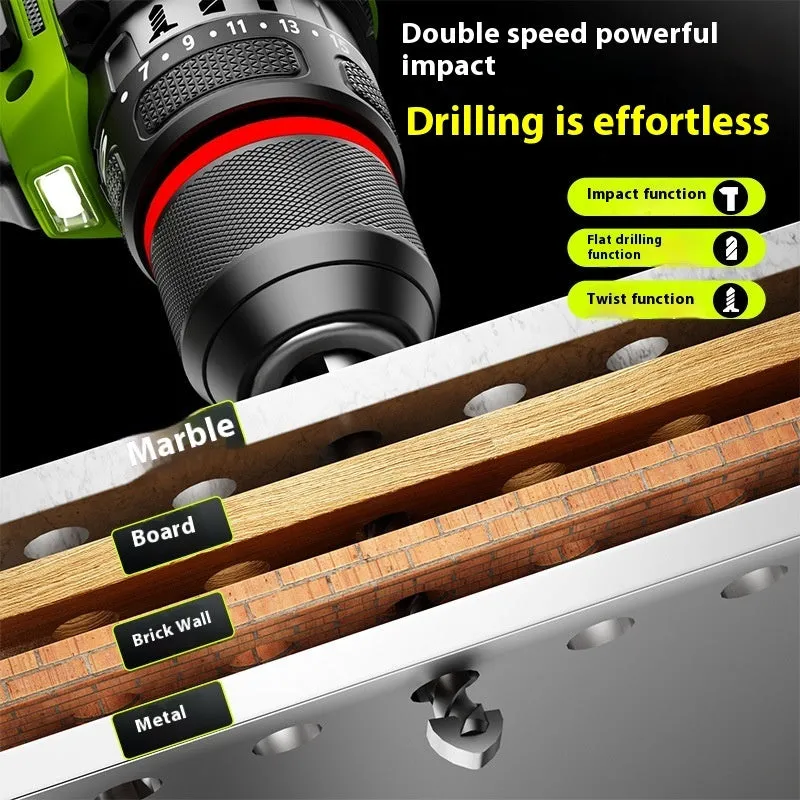 Brushless cordless impact drill 21V 300W with lithium batteries and 10mm chuck for wood steel concrete drilling
