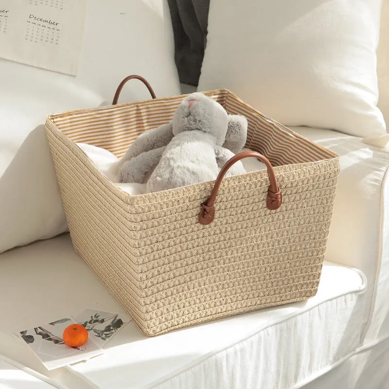 Cotton string storage basket in grey, 45x35x25cm, suitable for indoor laundry use