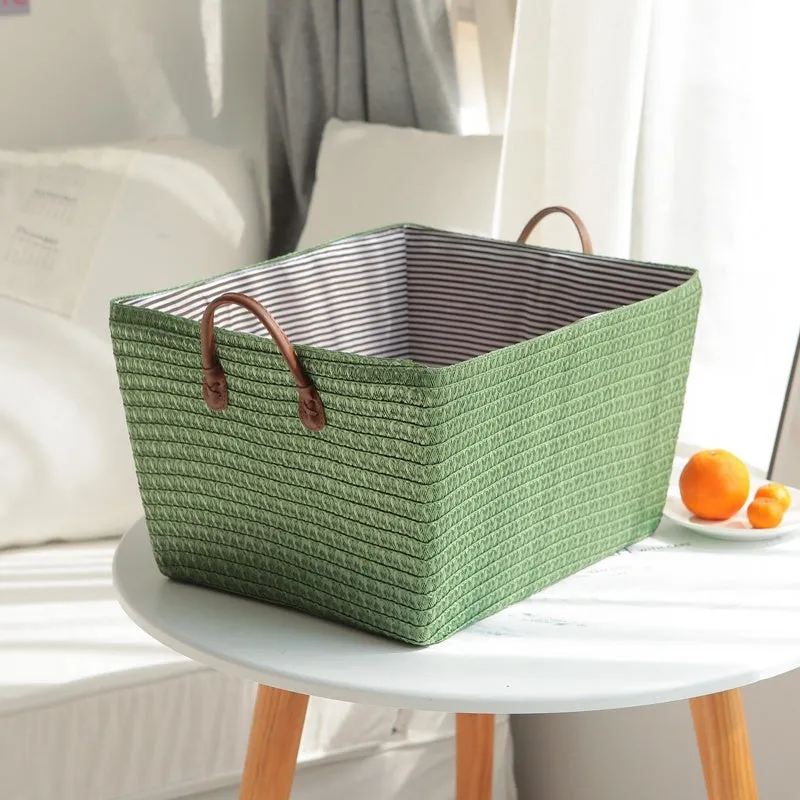 Cotton string storage basket in grey, 45x35x25cm, suitable for indoor laundry use