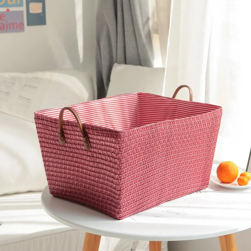 Cotton string storage basket in grey, 45x35x25cm, suitable for indoor laundry use