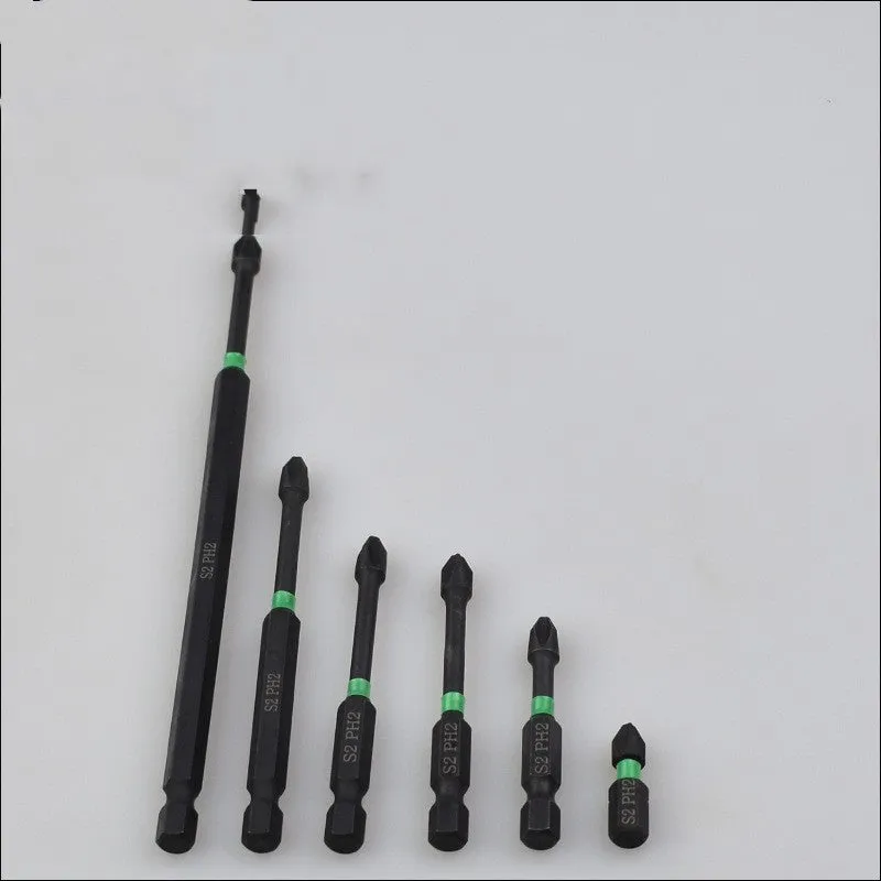 Six cross batch head screwdriver bits made from S2 alloy steel, each 50mm long with a magnetic tip, arranged on a plain background.