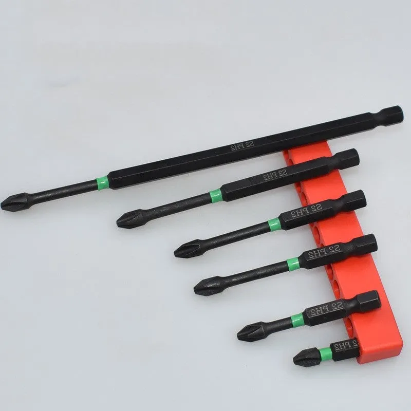 Six cross batch head screwdriver bits made from S2 alloy steel, each 50mm long with a magnetic tip, arranged on a plain background.