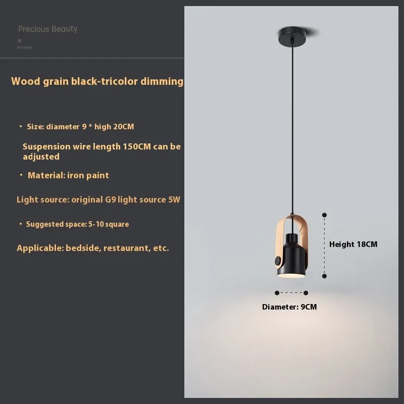 Creative log-style suspension chandelier with wrought iron paint finish in black, 9 cm diameter
