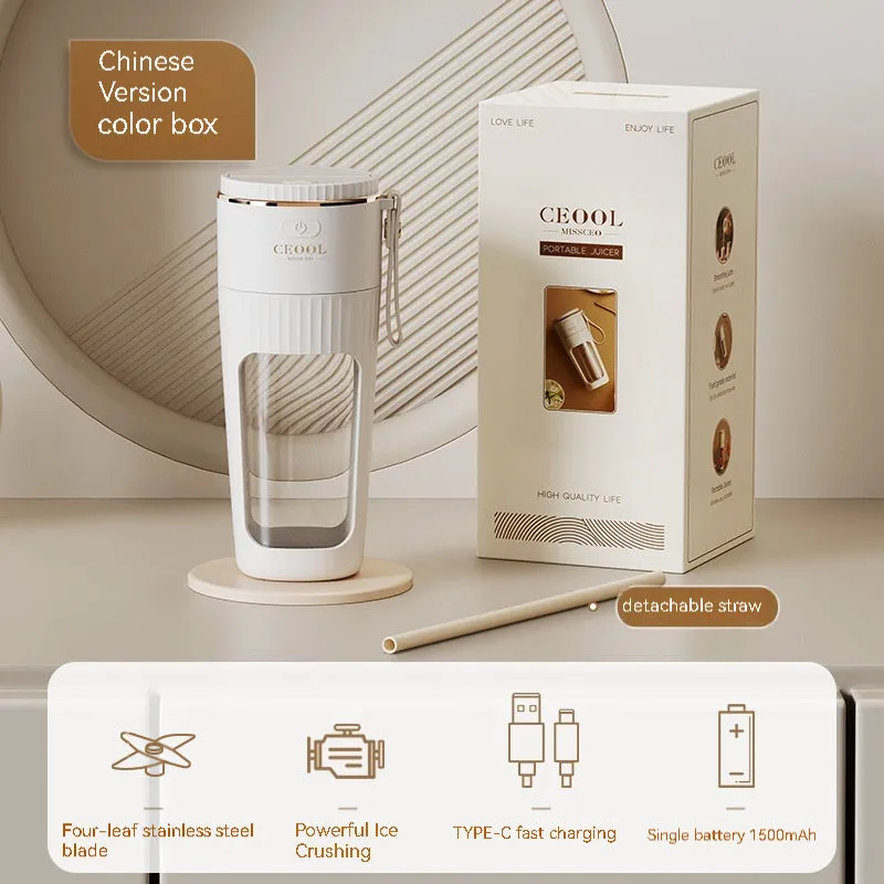 Portable electric juicer cup 340ml with rechargeable battery and charging cable