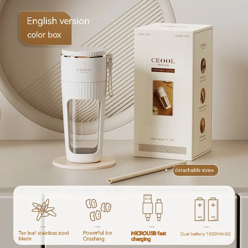Portable electric juicer cup 340ml with rechargeable battery and charging cable
