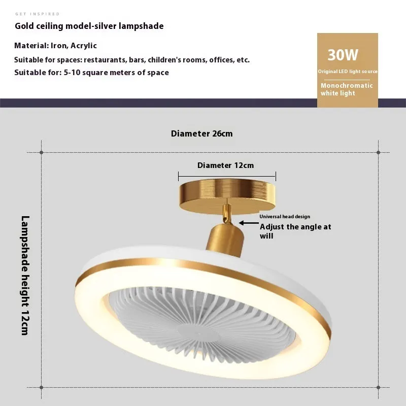 Modern minimalist ceiling fan lamp with light, golden chandelier finish, quiet muted motor for bedroom dining room