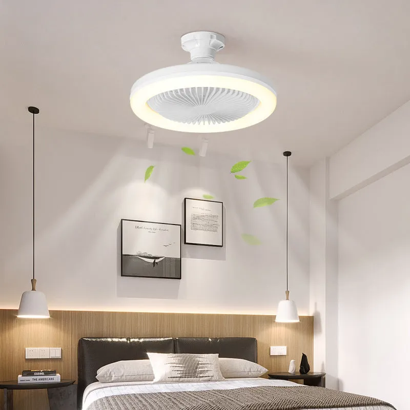 Modern minimalist ceiling fan lamp with light, golden chandelier finish, quiet muted motor for bedroom dining room