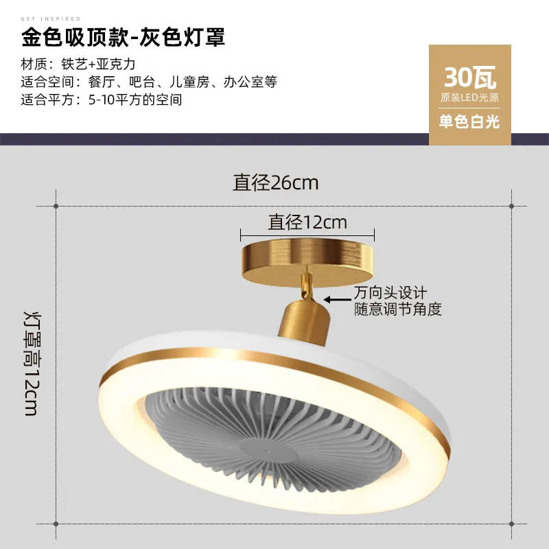 Modern minimalist ceiling fan lamp with light, golden chandelier finish, quiet muted motor for bedroom dining room