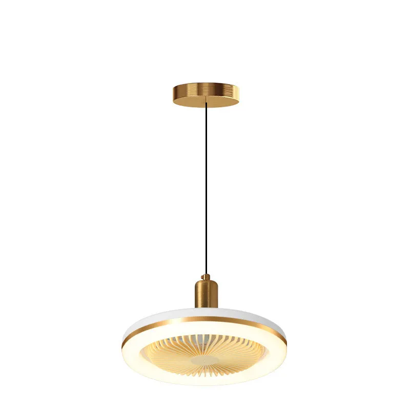 Modern minimalist ceiling fan lamp with light, golden chandelier finish, quiet muted motor for bedroom dining room