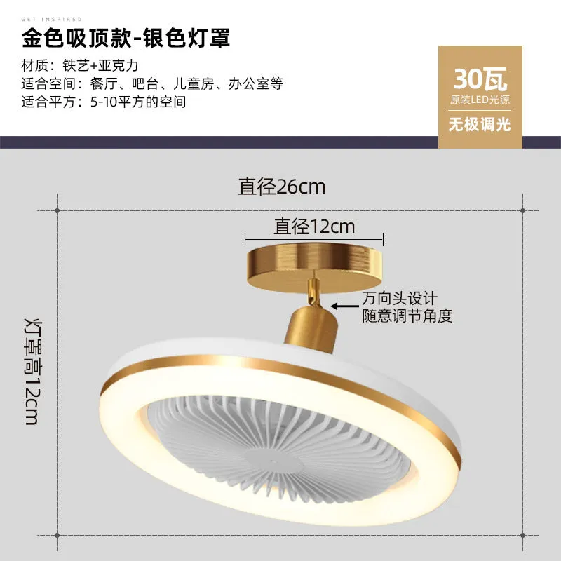 Modern minimalist ceiling fan lamp with light, golden chandelier finish, quiet muted motor for bedroom dining room