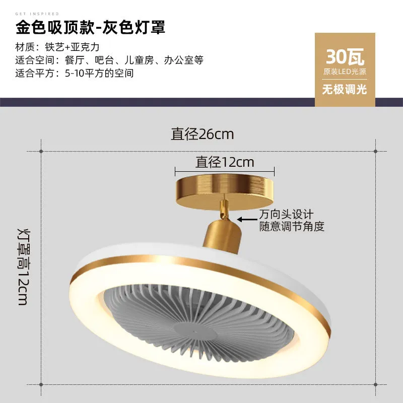Modern minimalist ceiling fan lamp with light, golden chandelier finish, quiet muted motor for bedroom dining room