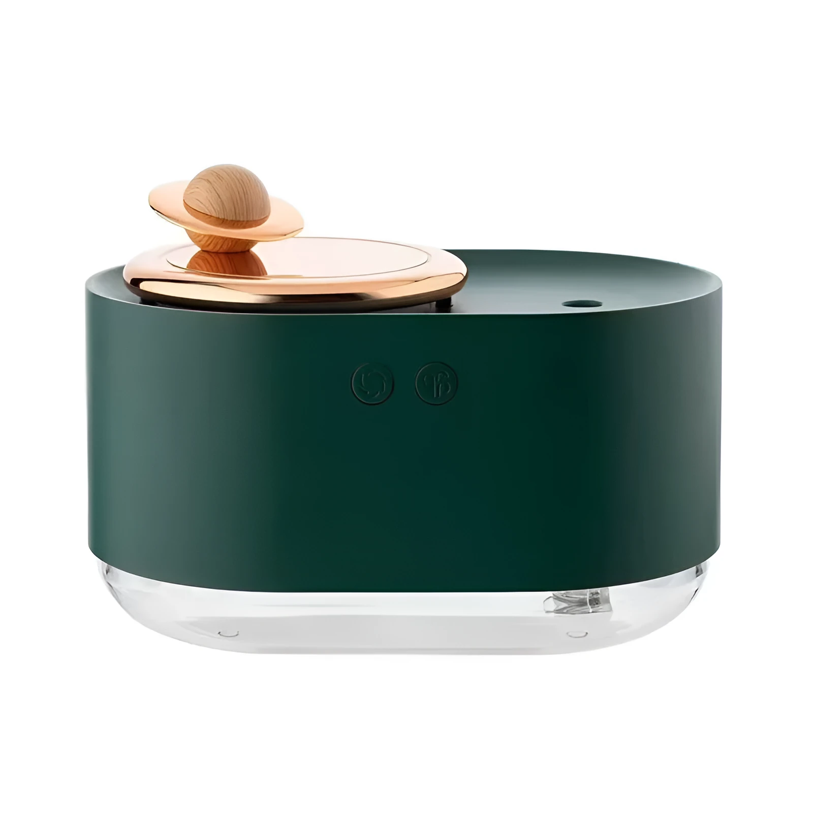 Green rotating planet humidifier with USB cable on desk showing night light illumination