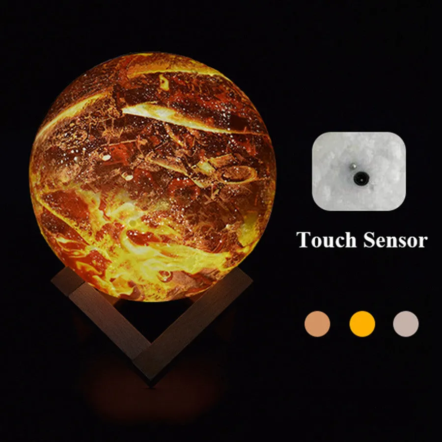 15 cm LED painted flame 3D night light with USB touch switch on a table