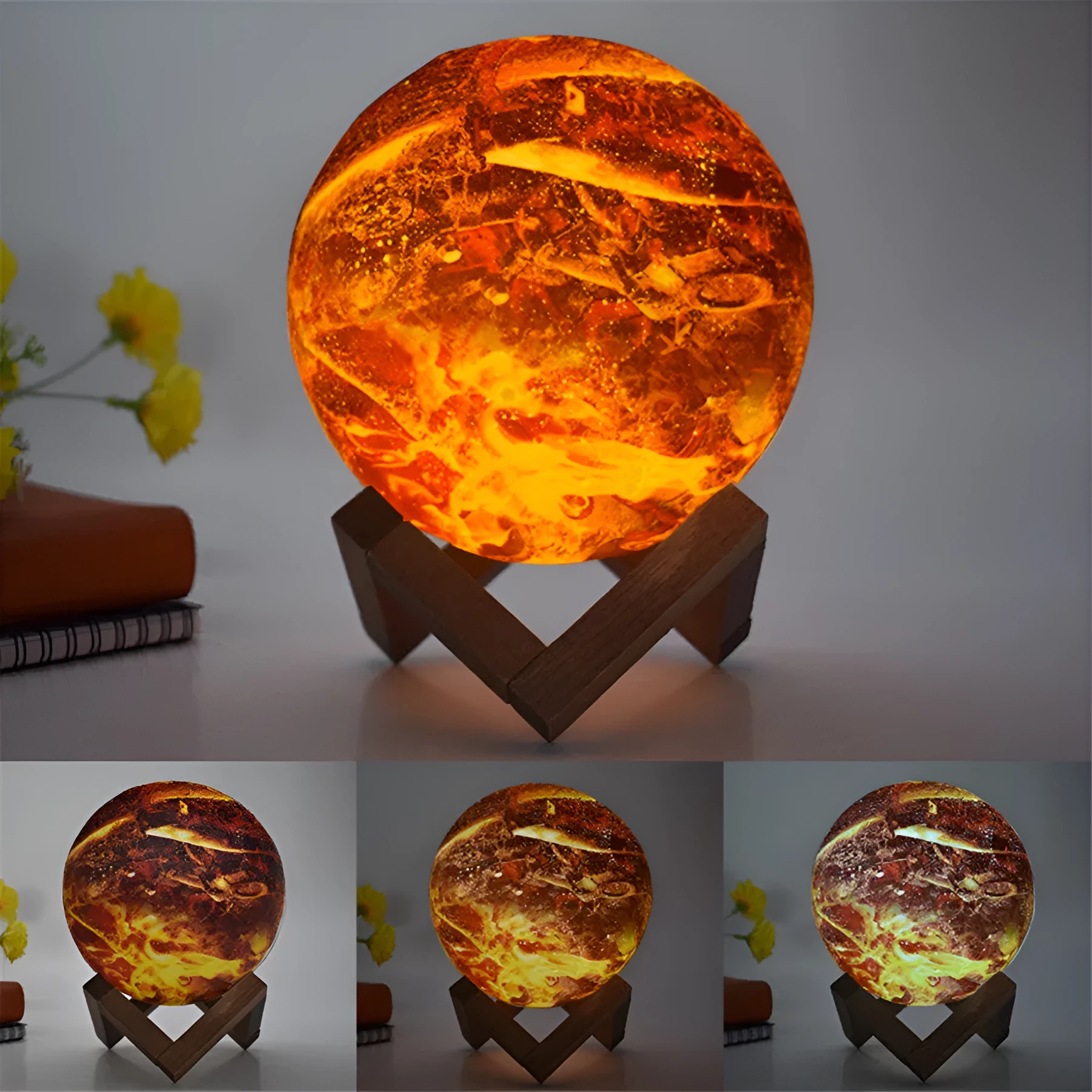 15 cm LED painted flame 3D night light with USB touch switch on a table