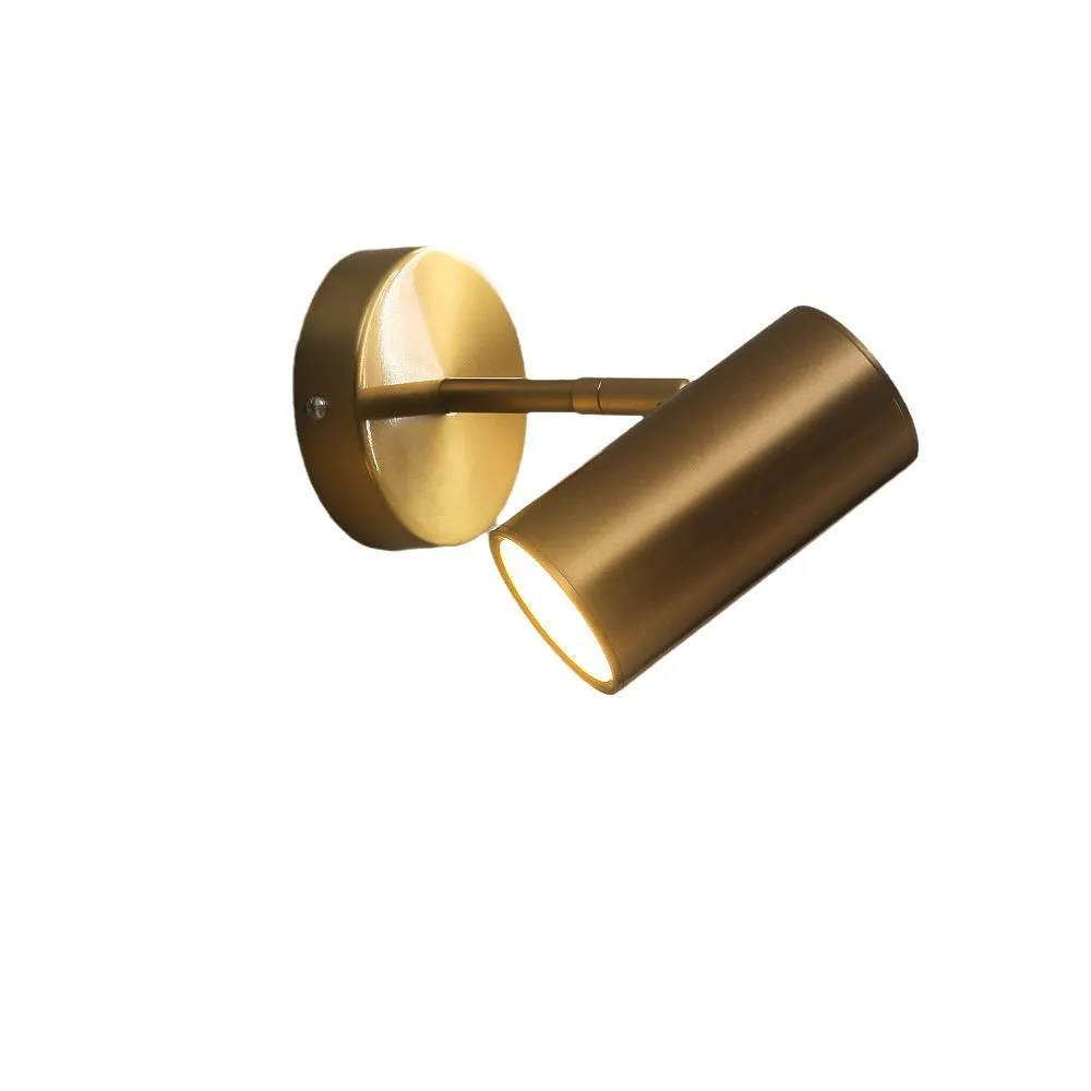 Gold minimalist Nordic wall lamp for bedside or study use, compact metal design, 220V rated