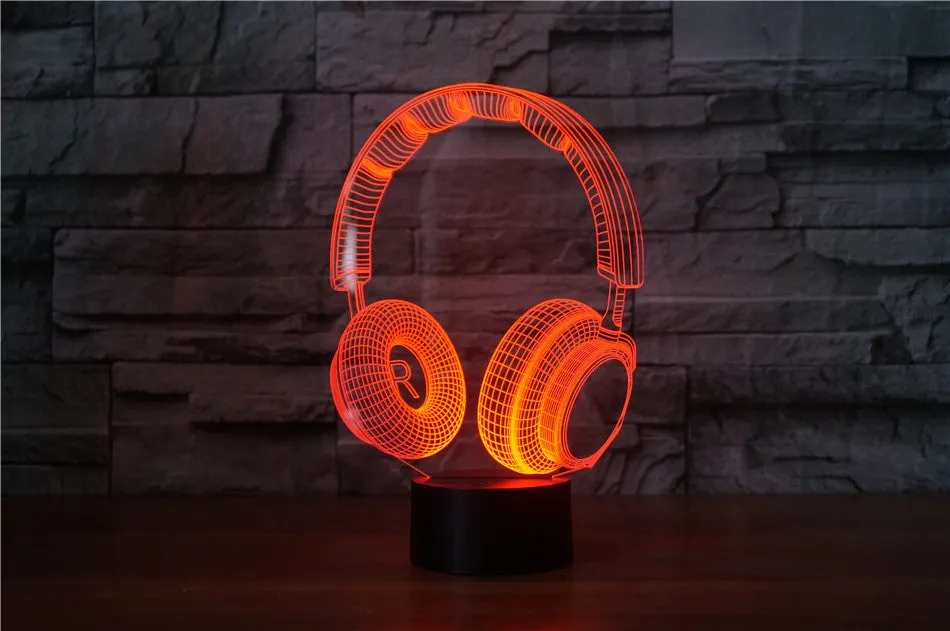Stereo earphone illusion decorative table lamp with acrylic shade, LED light, and USB cable