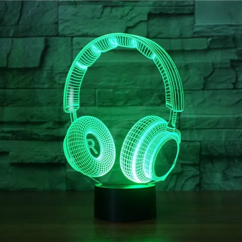 Stereo earphone illusion decorative table lamp with acrylic shade, LED light, and USB cable