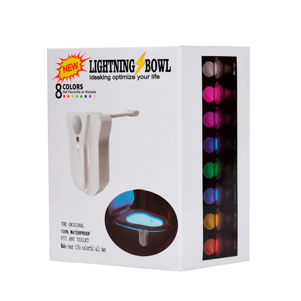 8-color LED toilet light with motion sensor and flexible stick for toilet bowl