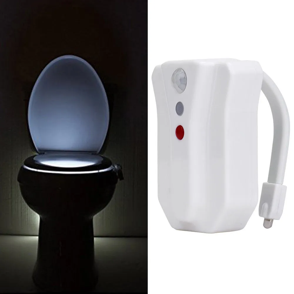 8-color LED toilet light with motion sensor and flexible stick for toilet bowl