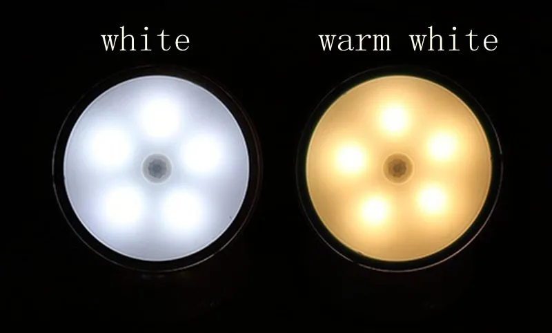 White ABS human body induction night light with 360-degree rotating LED head and magnetic base, dual colour temperature and brightness settings.
