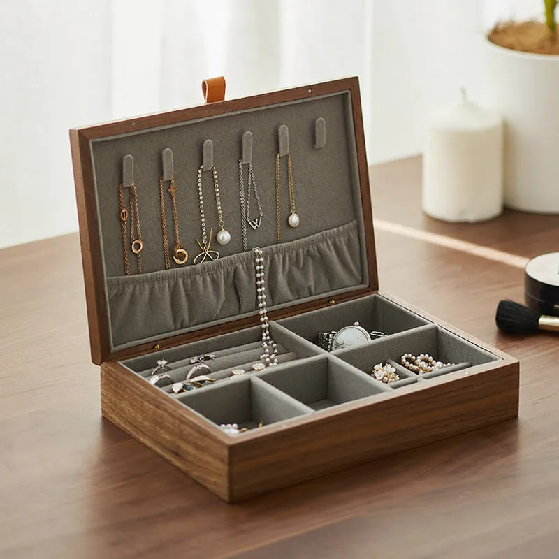 Large capacity household walnut jewellery box in retro style for storing necklaces rings earrings and bracelets