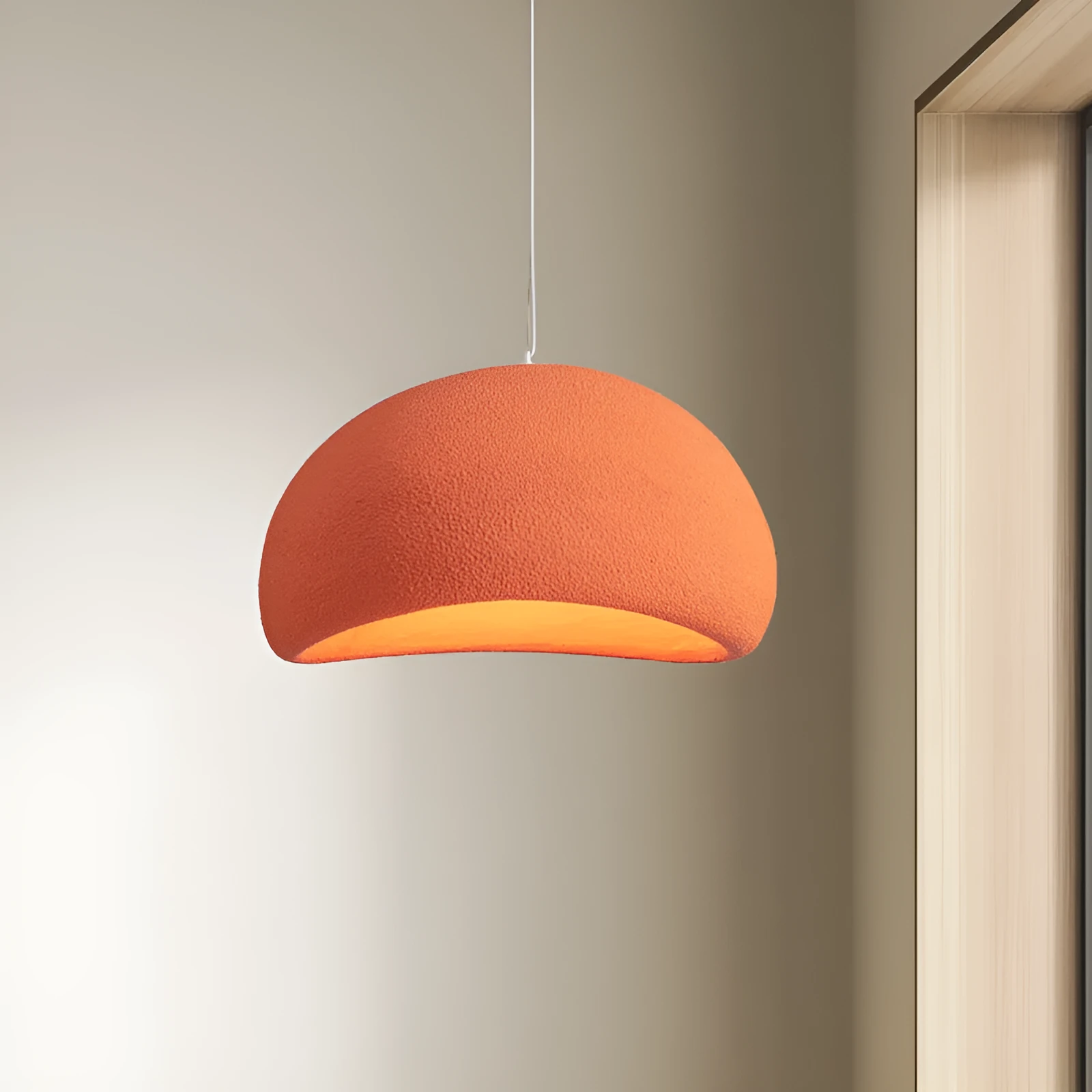Modern simplicity chandelier handmade from high density polystyrene, 50cm diameter, orange colour option, for commercial use