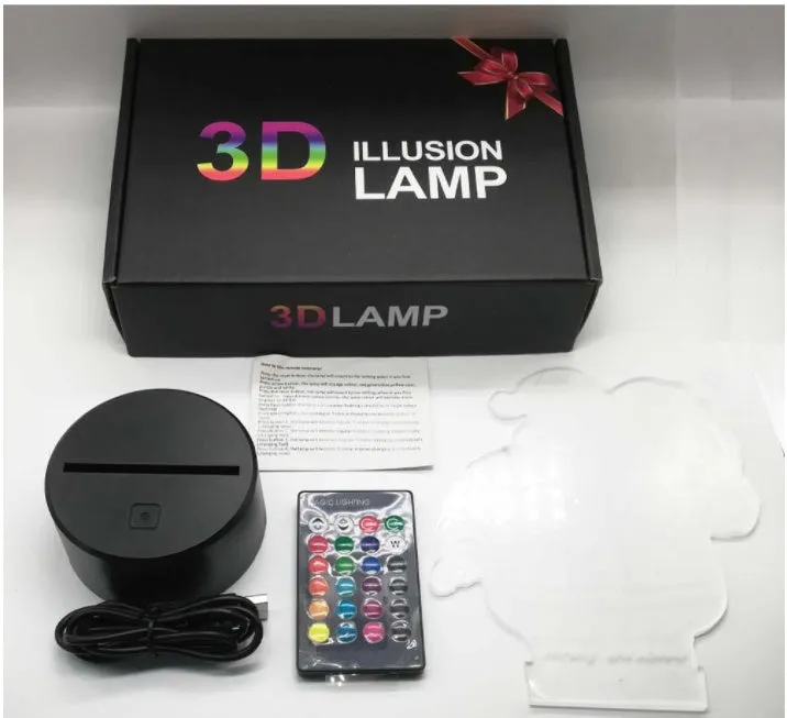 Panda 3D night light with black ABS base and clear acrylic panel showing colourful gradient lighting.