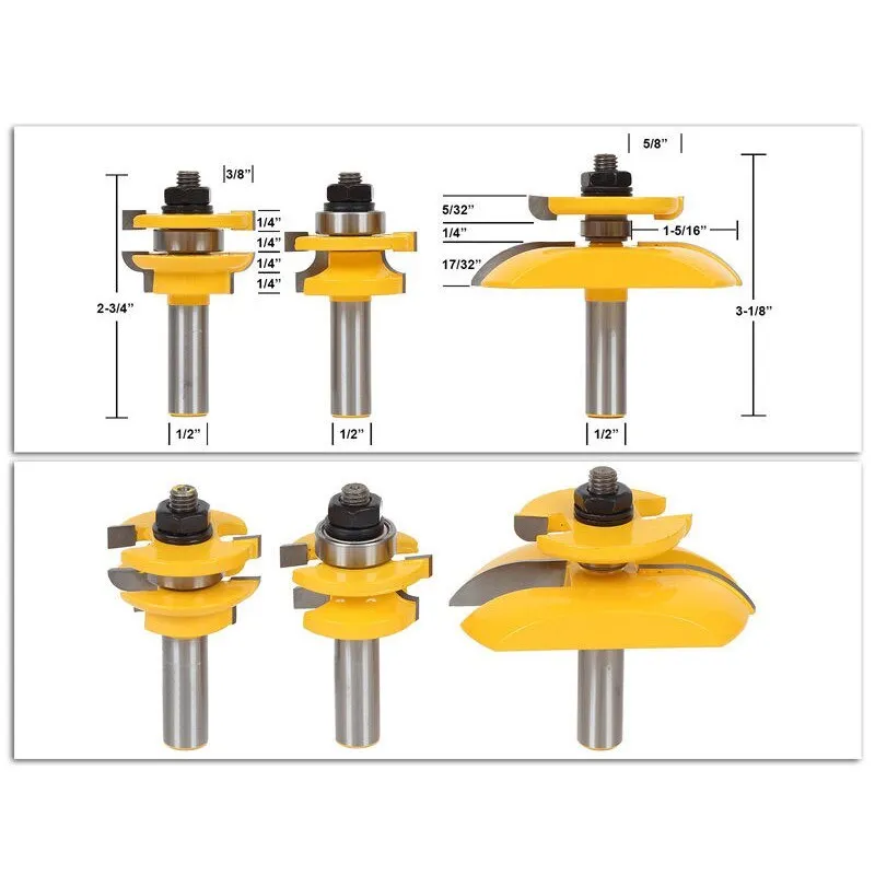 3-piece hard alloy forming cutter set with 25.4mm blade length, 42mm diameter, and 12.7mm shank for woodworking