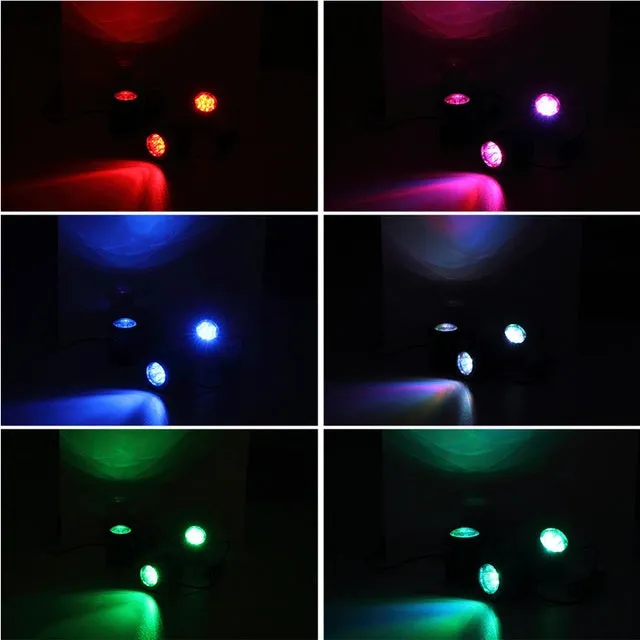 Solar underwater light set with three RGB LED lamps, black ABS housing, and polysilicon panel for garden ponds
