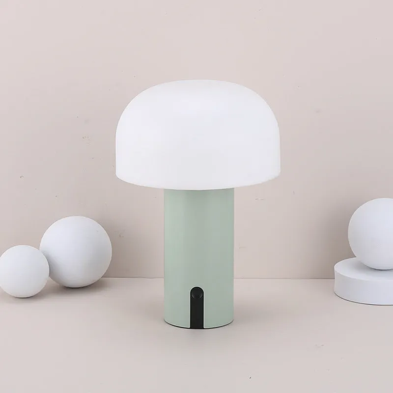 Decorative LED mushroom night light in white with warm white glow, touch switch, and USB port