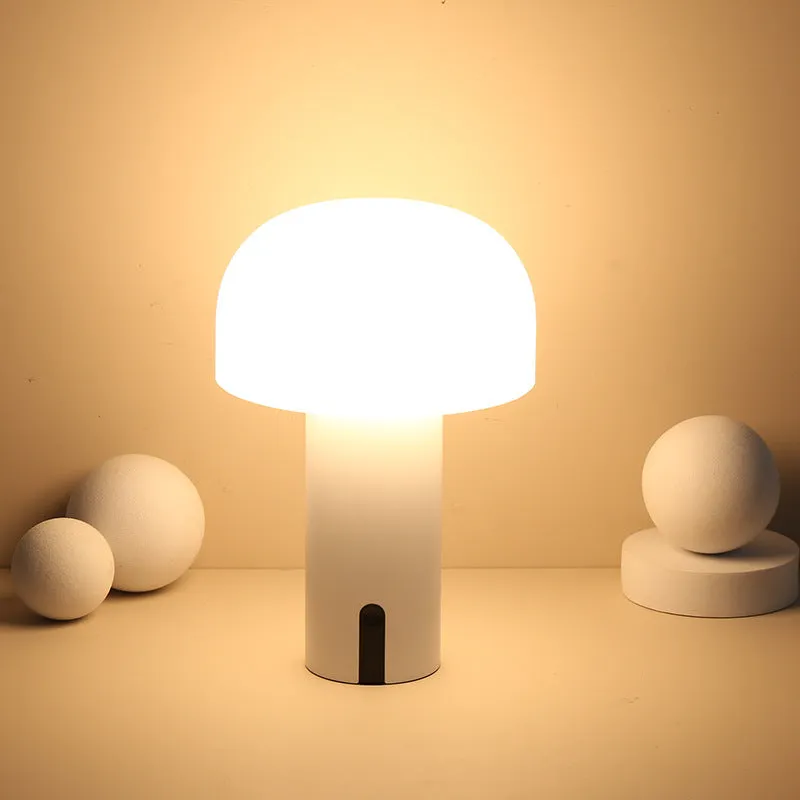 Decorative LED mushroom night light in white with warm white glow, touch switch, and USB port