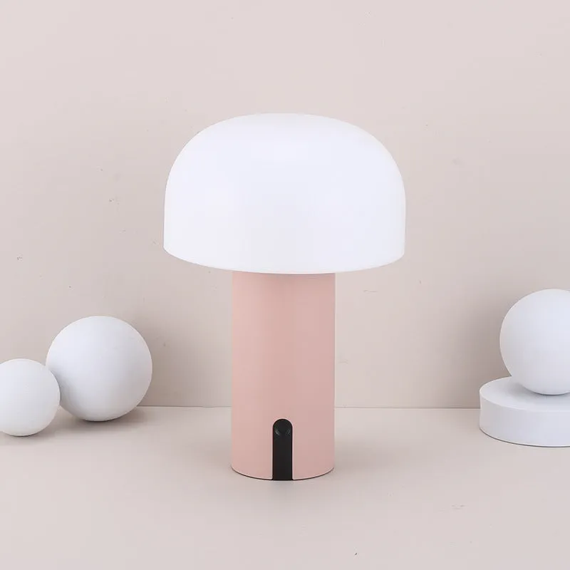 Decorative LED mushroom night light in white with warm white glow, touch switch, and USB port