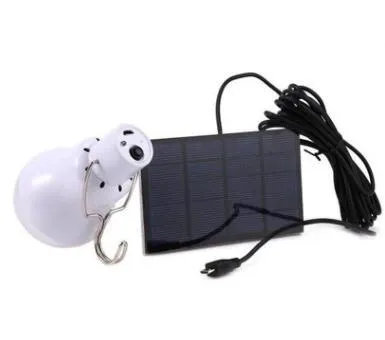 Solar panel LED bulb with screw fitting, warm white light, for outdoor garden or path use